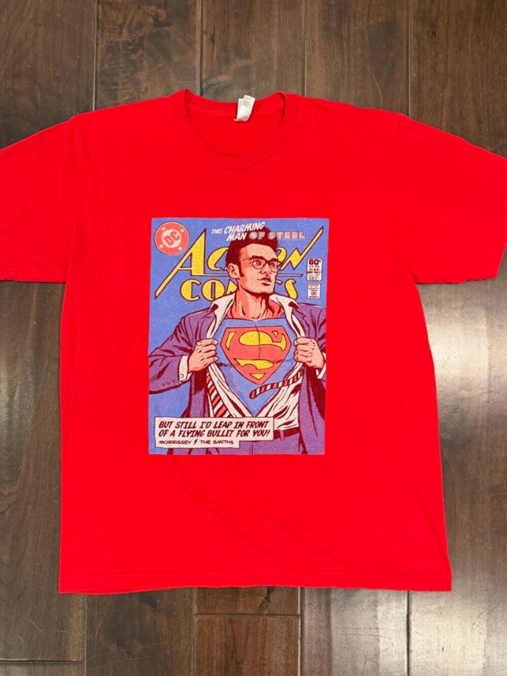 Morrissey The Smiths Superman comic tee red L